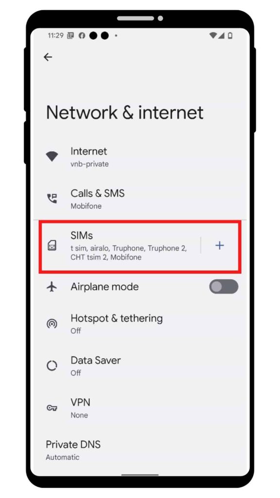 Step 2: SIM / Mobile network