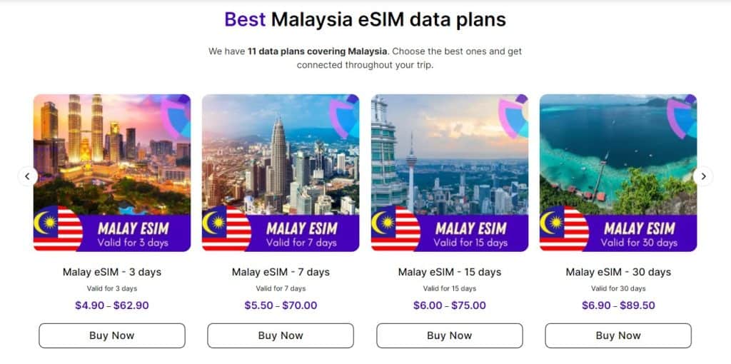 Malaysia eSIM plans at Malaysiaesim.com